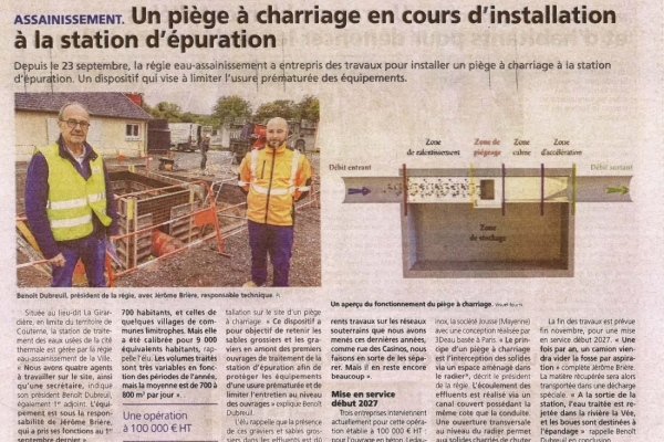 Mise en place d�un dessableur, pi&egrave;ge &agrave; charriage &agrave; la station d�&eacute;puration de Bagnoles de l�Orne Normandie.  